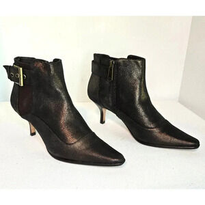 Donald J Pliner Longa Booties Brown Metallic Heeled Ankle Buckle Zip SZ 8 M
